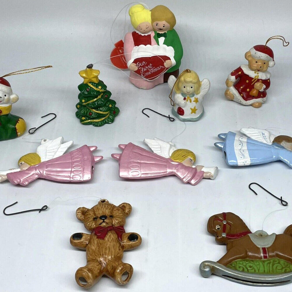 Hand Painted‎ Ceramic Christmas Ornaments Vintage Mixed LOT of 10